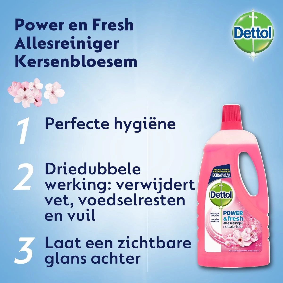 Dettol - Power & Fresh - Allesreiniger - Kersenbloesem - 8 X 1 Liter - Afbeelding 2