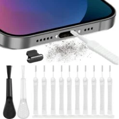Merkloos Complete Schoonmaak Set Laadpoort Stofverwijderaar Geschikt Voor Apple Iphone Pro En Airpods - Dust Cover Cleaning Kit – Oplaadpoort Schoonmaken – Stofkapje Anti Stof Plug Schoonmaakset Tips