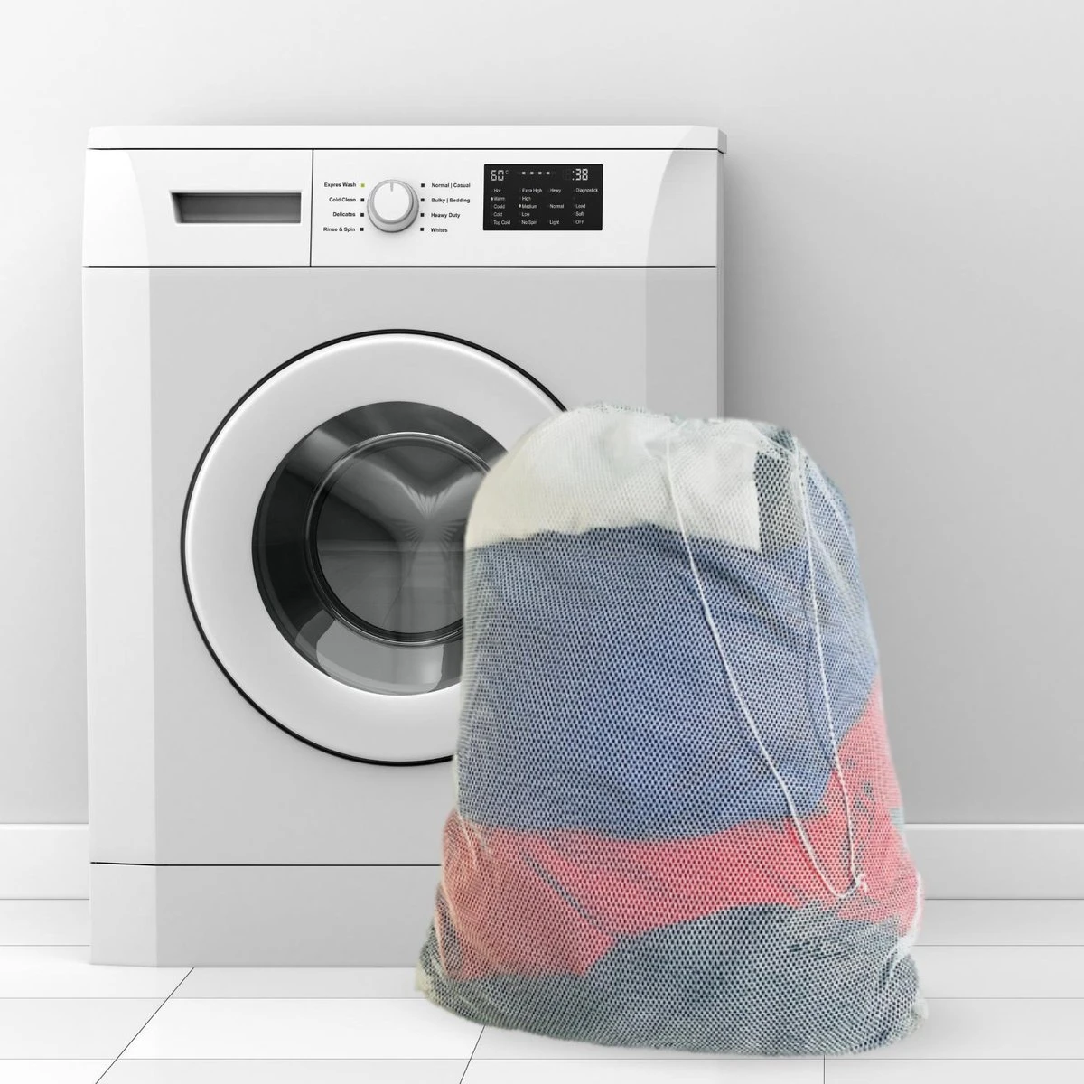 Orange85 Waszak - Groot - XL - 60 X 90 CM - Wit - Treksysteem - Trekbandsluiting - Polyester - Wasnet - Laundry Bag - Voor Kleding - Afbeelding 2