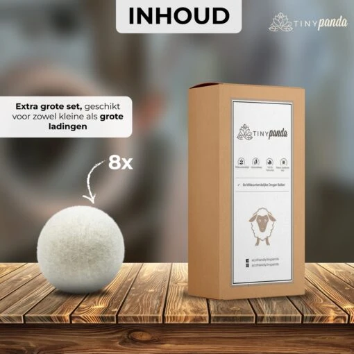 Merkloos Droger Ballen XL 8 Stuks – Zero Waste Dryer Balls - Duurzaam – Wasverzachter – Herbruikbare Drogerballen – Droogt De Was Sneller – Tiny Panda - Afbeelding 2