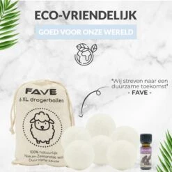 FAVE Drogerballen XL - 6 Stuks - Inclusief 2x Lavendelolie & Opbergzakje - Wasbol - Wasballen - Doseerbol - Droogballen - Duurzaam -Huishoudelijke Artikelen Winkel 1200x1200 856