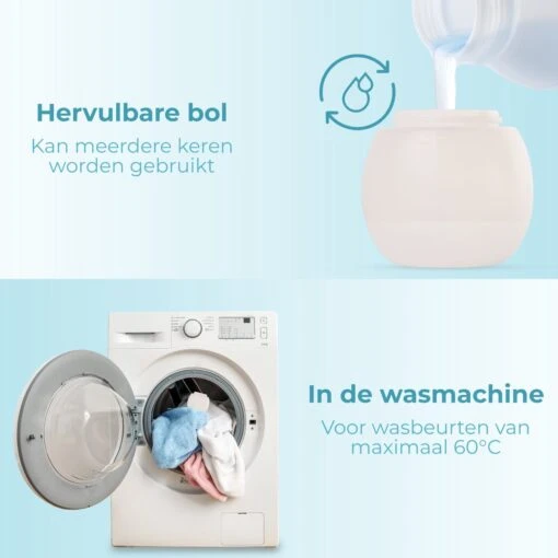 FAVE Doseerbol - Wasbollen - Drogerbollen - Transparant - Doseerdop - 230ml - 2 Stuks - Inclusief E-book - Afbeelding 3
