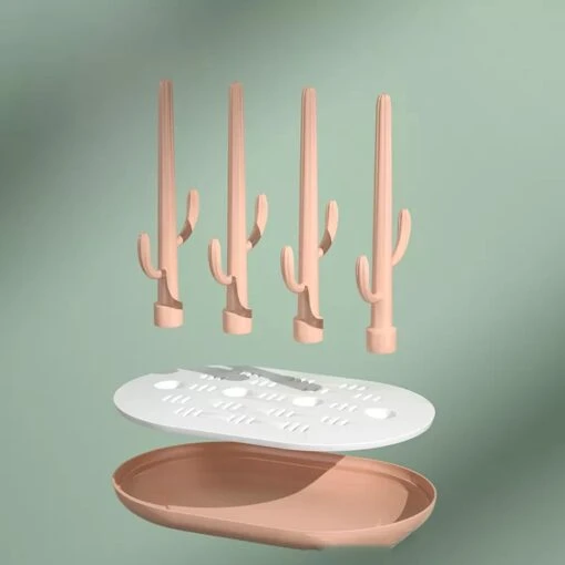 Merkloos Flessen Droogrek - Baby Flessenrek - Afdruiprek - Rose - Drying Rack - Bidon - Babyfles - Afbeelding 2
