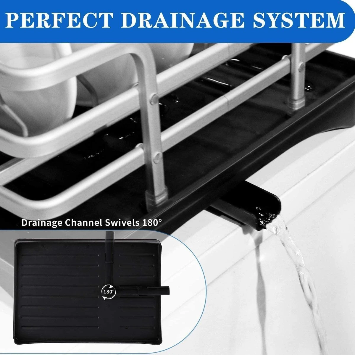 Doogo® Afdruiprek Met Bestekkorf En Lekbak Voor Keukenborden En Bestek Afdruiprek Met Draaibare Uitloop - Afbeelding 2