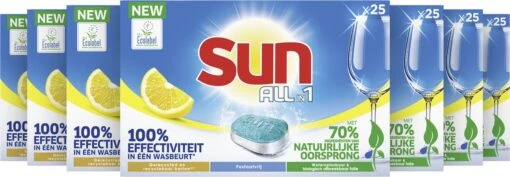 SUN® Sun All-In-1 Citroen Vaatwastabletten - 7 X 24 Tabletten - Voordeelverpakking - Afbeelding 3