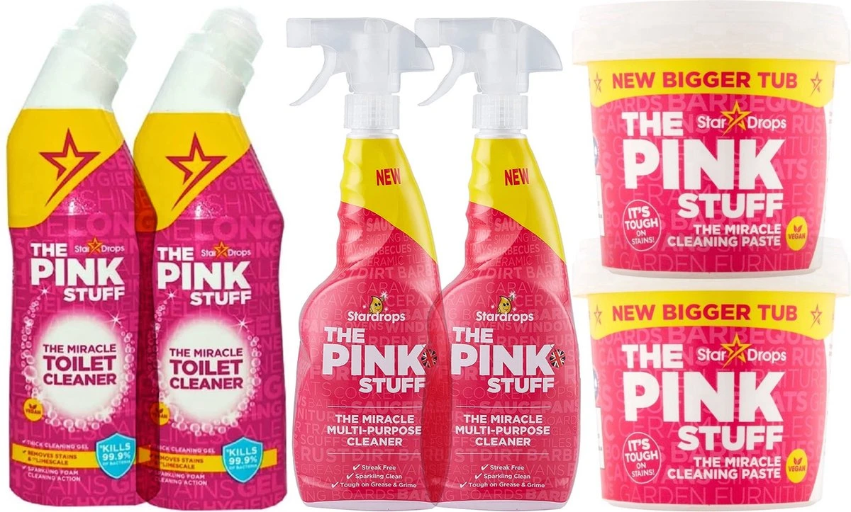 The Pink Stuff Set 6 Dlg- 2x Spray 750 Ml - 2x Toiletreinoger 750 Ml- 2x Miracle Paste 850 Gram