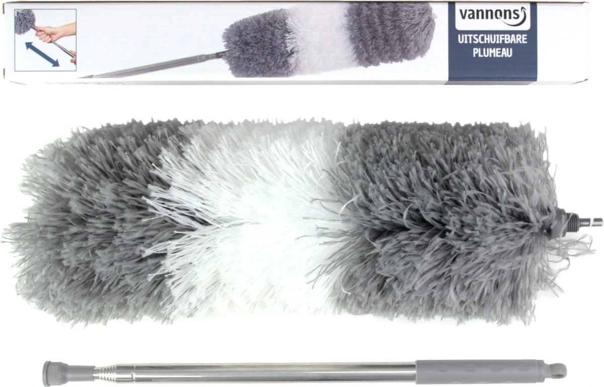 Vannons - Plumeau - Ragebol - Plumeau Uitschuifbaar Tot 245 Cm - Met Telescoopsteel - Wasbaar Microvezel - Grijs Wit - Afbeelding 6