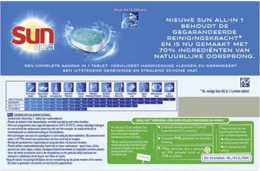 SUN® Sun All-In-1 Citroen Vaatwastabletten - 7 X 24 Tabletten - Voordeelverpakking - Afbeelding 2