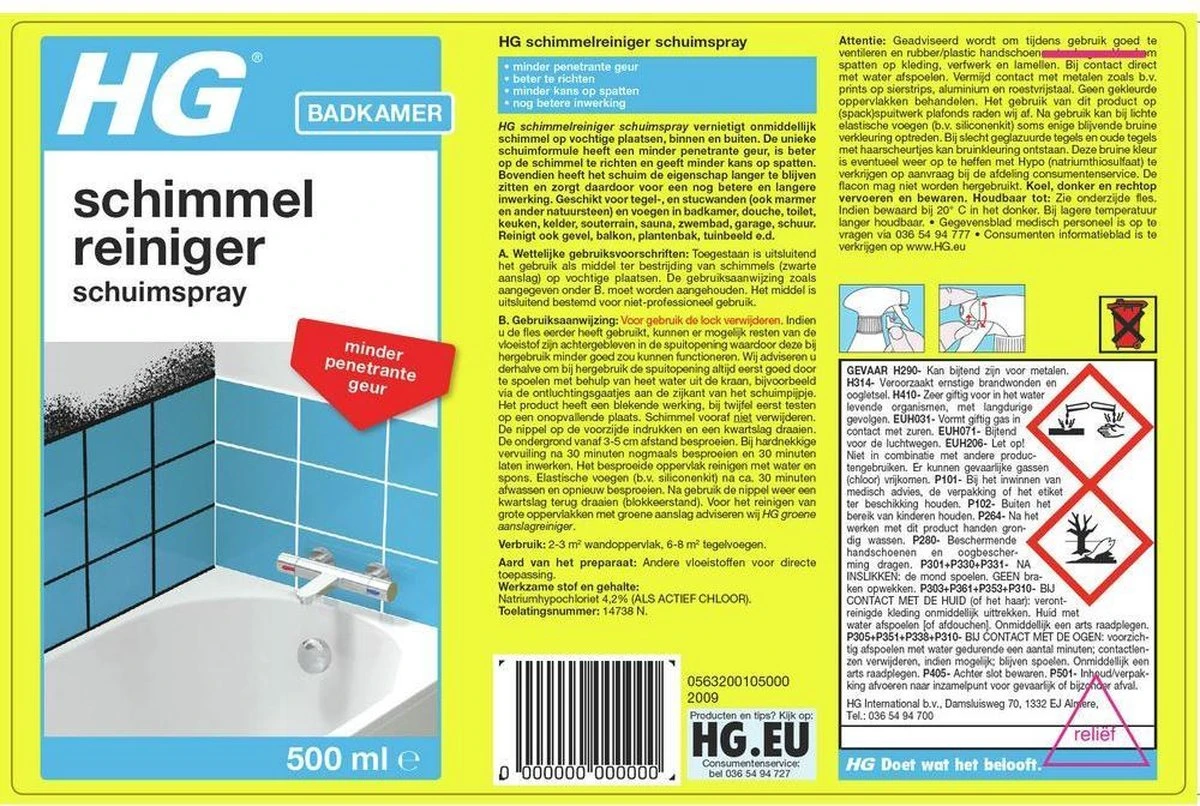 HG Schimmelreiniger Schuimspray - 500ml - De NR 1 Schimmelverwijderaar - Vernietigt De Hardnekkigste Schimmel - Optimale Hechting - Snel Resultaat - Afbeelding 2