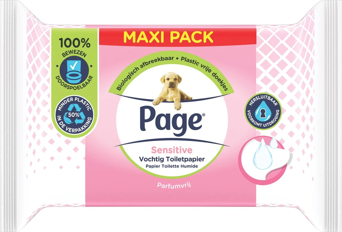 Page Vochtig Toiletpapier - 6 X 74 Stuks - Sensitive Maxi Vochtig Wc Papier - Voordeelverpakking - Afbeelding 4