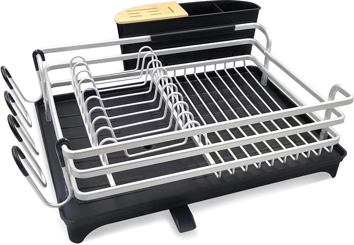Doogo® Afdruiprek Met Bestekkorf En Lekbak Voor Keukenborden En Bestek Afdruiprek Met Draaibare Uitloop