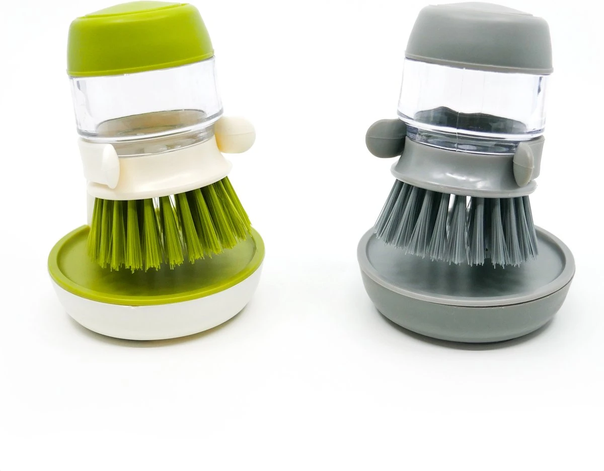 In Round Afwasborstel Met Zeepdispenser / Zeepreservoir – Inclusief Houder – Grijs – Afwas Borstel – Zeep Handborstel – Doseerpomp – Afwasmiddel Dispenser – Navulbaar - Afbeelding 8