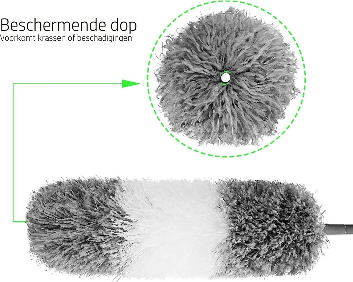 Vannons - Plumeau - Ragebol - Plumeau Uitschuifbaar Tot 245 Cm - Met Telescoopsteel - Wasbaar Microvezel - Grijs Wit - Afbeelding 5