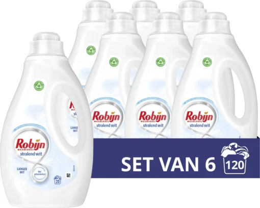 Robijn Stralend Wit Vloeibaar Wasmiddel - 6 X 20 Wasbeurten - Voordeelverpakking