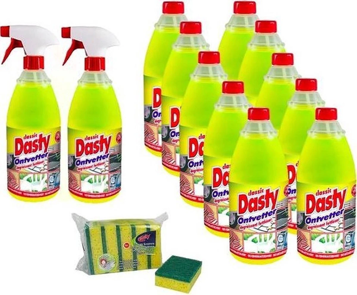Dasty Ontvetter Voordeelpack: 2x Spuitfles + 10x Navulling+ GRATIS Set Sponzen + 1 Set Schoonmaakhandschoenen