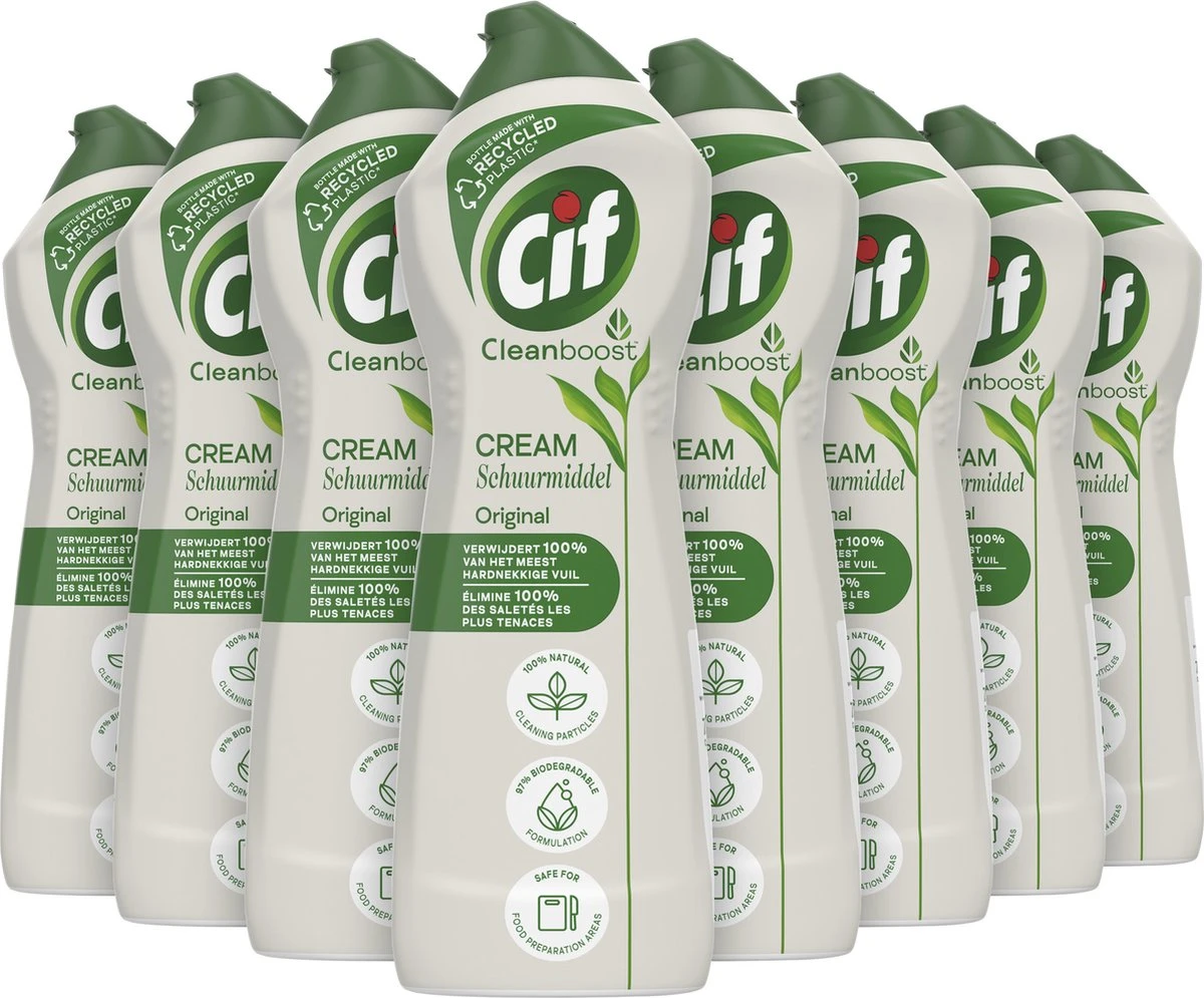 Cif CleanBoost Cream Original Schuurmiddel - 8 X 750 Ml - Voordeelverpakking