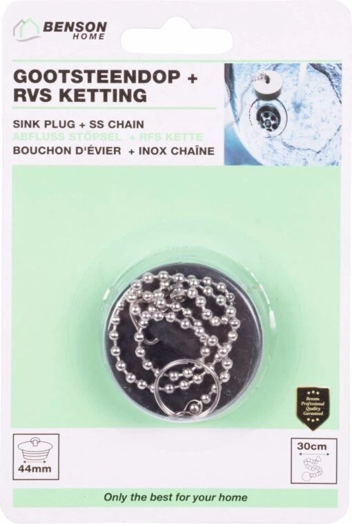 Benson Afvoerstop / Gootsteen Dop / Gootsteenstopper - 44 Mm - Met RVS Ketting 30 Cm - Afbeelding 2