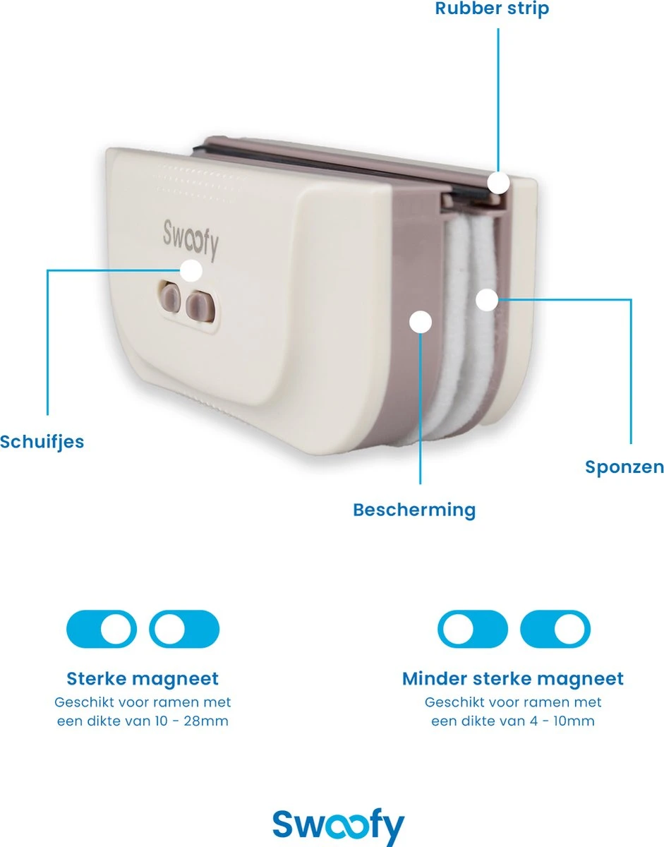 Swoofy® Magnetische Ramenwasser – Dubbelglas - Raamwasser – 3-35mm – Wit - Afbeelding 4