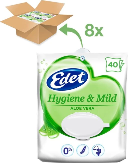 Edet Aloe Vera Vochtig Toiletpapier - 8 X 40 Stuks - Halfjaar Voorraad - Afbeelding 2