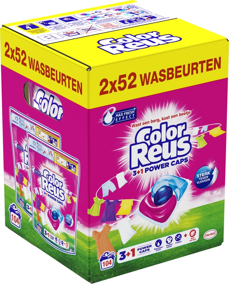 Color Reus Power Caps Wascapsules - Wasmiddel Capsules - Voordeelverpakking - 2x52 Wasbeurten - Afbeelding 2